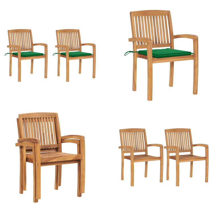 vidaXL Gartenstühle 2 Stk. mit Grünen Kissen Massivholz Teak - Gartenstuhl - Gartenstühle - Holz-Gartenstuhl - Holz-Gartenstühle