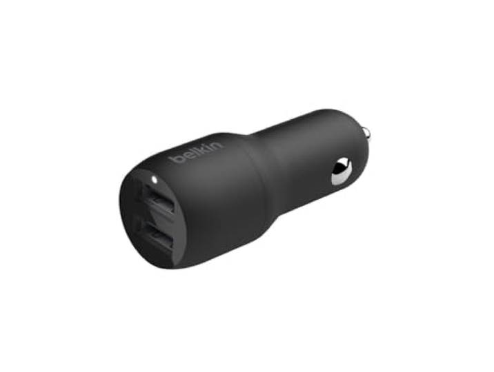 Belkin USB-autolader met 2 poorten, 24 W, Lightning-kabel (Boost Charge autolader, USB-autolader) iPhone 13, 13 Pro Max, 13 minimodellen en oudere modellen, iPad, AirPods-autolader