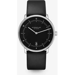 STERNGLAS - NAOS - pianoschwarz - silber - leder premium schwarz / 38MM