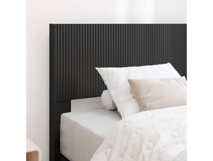KTHLBRH Bettgestell mit Stauraum und Kopfteil, Schwarz, 90 x 190 cm Technisches Holz, Lattenrost, 140 kg Kapazität, Reinigung mit feuchtem Tuch