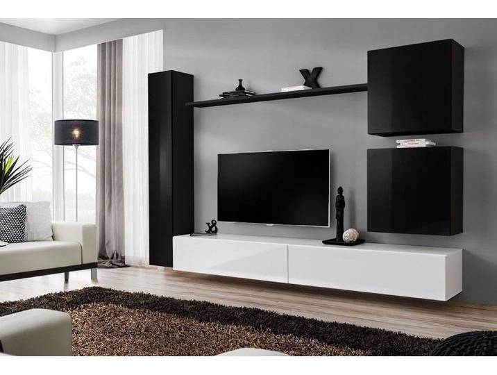 Xlmoebel Wohnwand Modernes schwarzes Holzmöbel TV-Ständer Sideboard Einrichtung, Made in Europa
