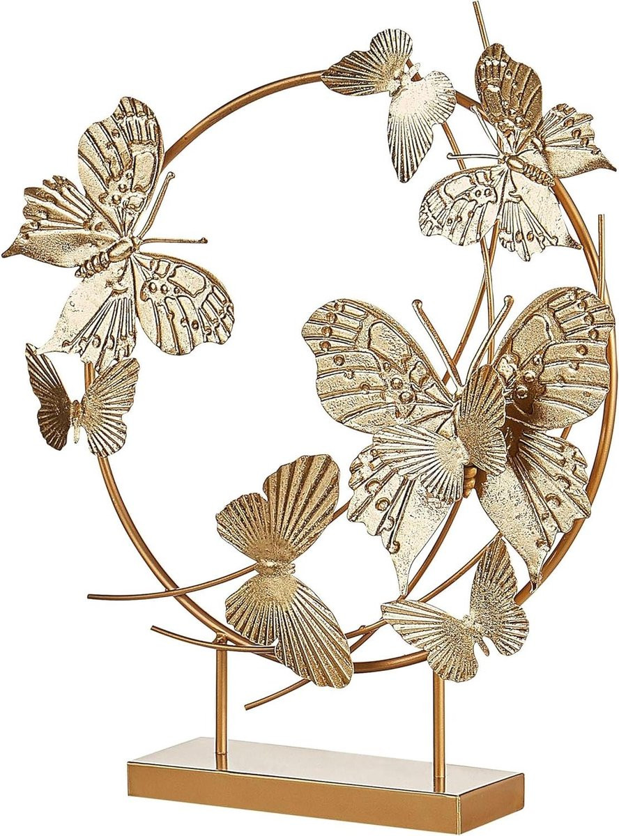 Decoratieve Vlinder Figuur - Handgemaakt Metalen Beeld - Goud - Hoogte: 48 cm
