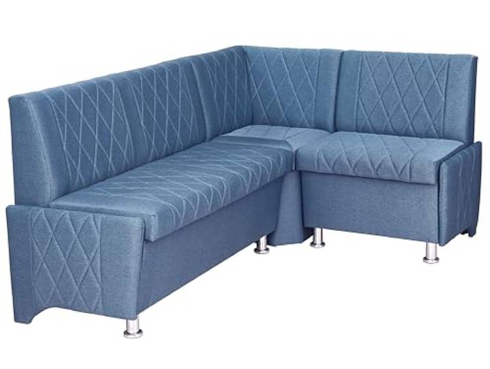 Rodnik Eckbank Polin, Sitzbank aus Kunstleder oder Stoff, mit Stauraum, Truhenbank 174 x125 cm (Möbelstoff, blau)