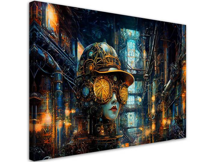 Feeby Leinwandbild Weibliche Abstraktion Steampunk 120x80cm, Goldfarben, Person/Charakter, Rechteckig, 120x80 cm, Bilder & Rahmen, Bilder, Leinwandbilder