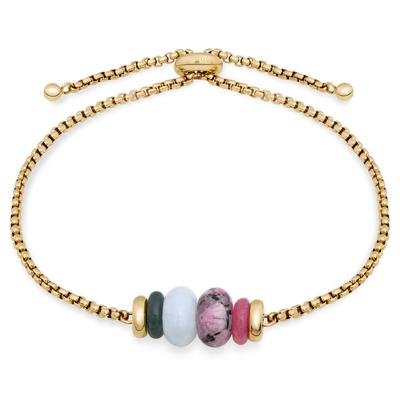 Armband TAMARIS "Natural Stones", gelbgoldfarben, grün, natur, lila, grün, natur, lila, Armbänder, Damen, 21cm, Edelstahl, Armband, mit verschiedenen Steinen