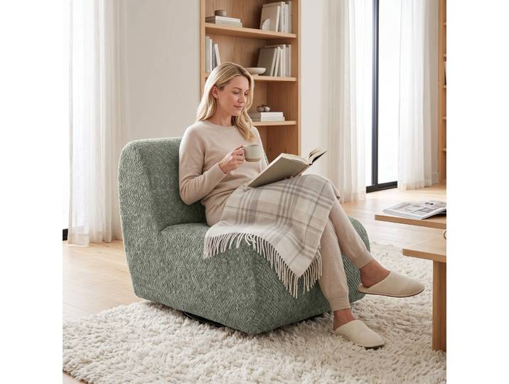 HOMCOM Fauteuil Pivotant Chenille Gris Large Salon Chambre