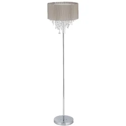 Relaxdays Stehlampe Kristall, Lampenschirm aus Organza, runder Standfuß, E27, Stehleuchte, HxD: 151,5x38 cm, grau/silber