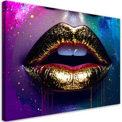 LEINWANDBILD Goldene Lippen eines Frauengesichts Abstrakt 90x60cm