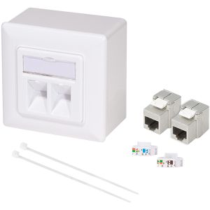 LogiLink Netzwerkdose NK4068, Aufputz, 2x RJ45 / Keystone, mit Gehäuse, weiß, Cat.6A