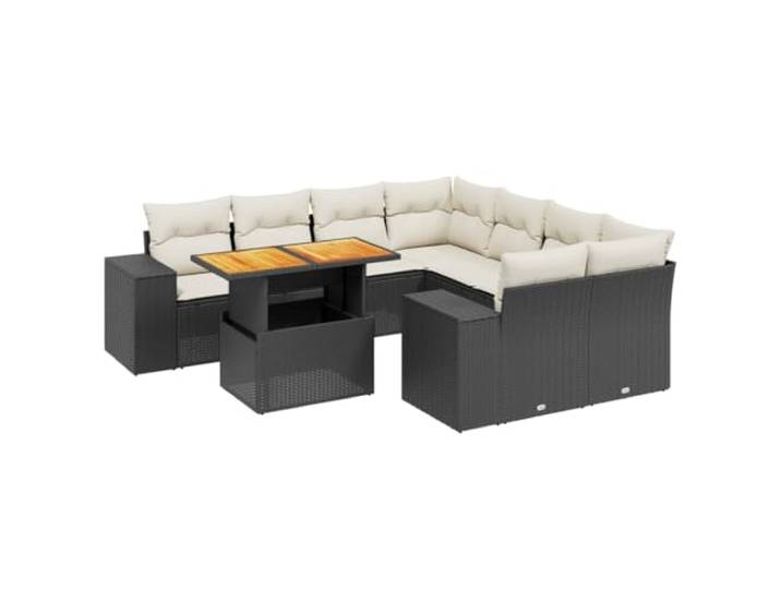 PUGYNBK Garten-Sofa-Set, 8-teilig, PE-Rattan, Schwarz Verstellbare Tischplatte für Esstisch, dicke abnehmbare Kissen, modulares Design