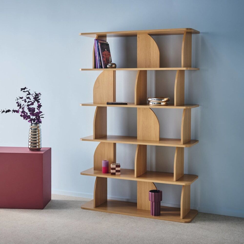 sweeek Etagère, bibliothèque exotique décor bois chêne 5 niveaux, séparateurs Marron 120x185x40cm