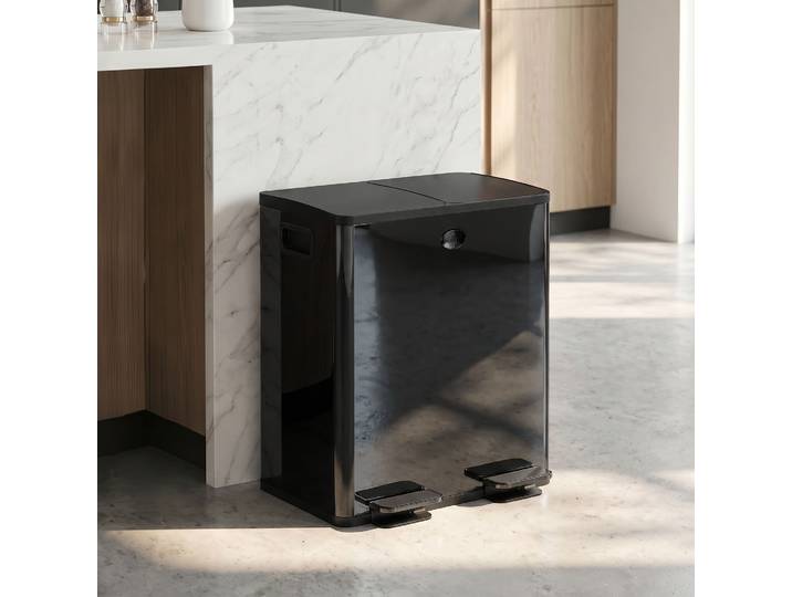 HOMCOM Poubelle Cuisine 40L Inox Noir Fermeture Douce