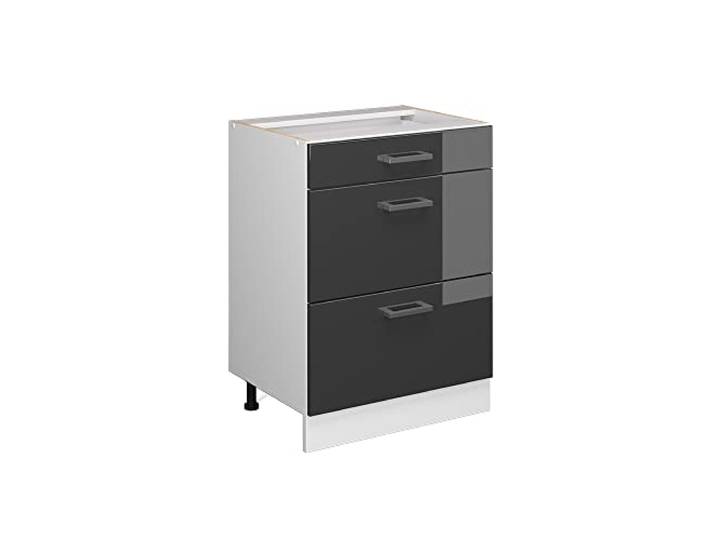 Vicco Unterschrank R-Line , Anthrazit Hochglanz 60 cm mit Schubladen, ohne Arbeitsplatte, geeignet zur Aufbewahrung von Reinigungs- und Haushaltszubehör