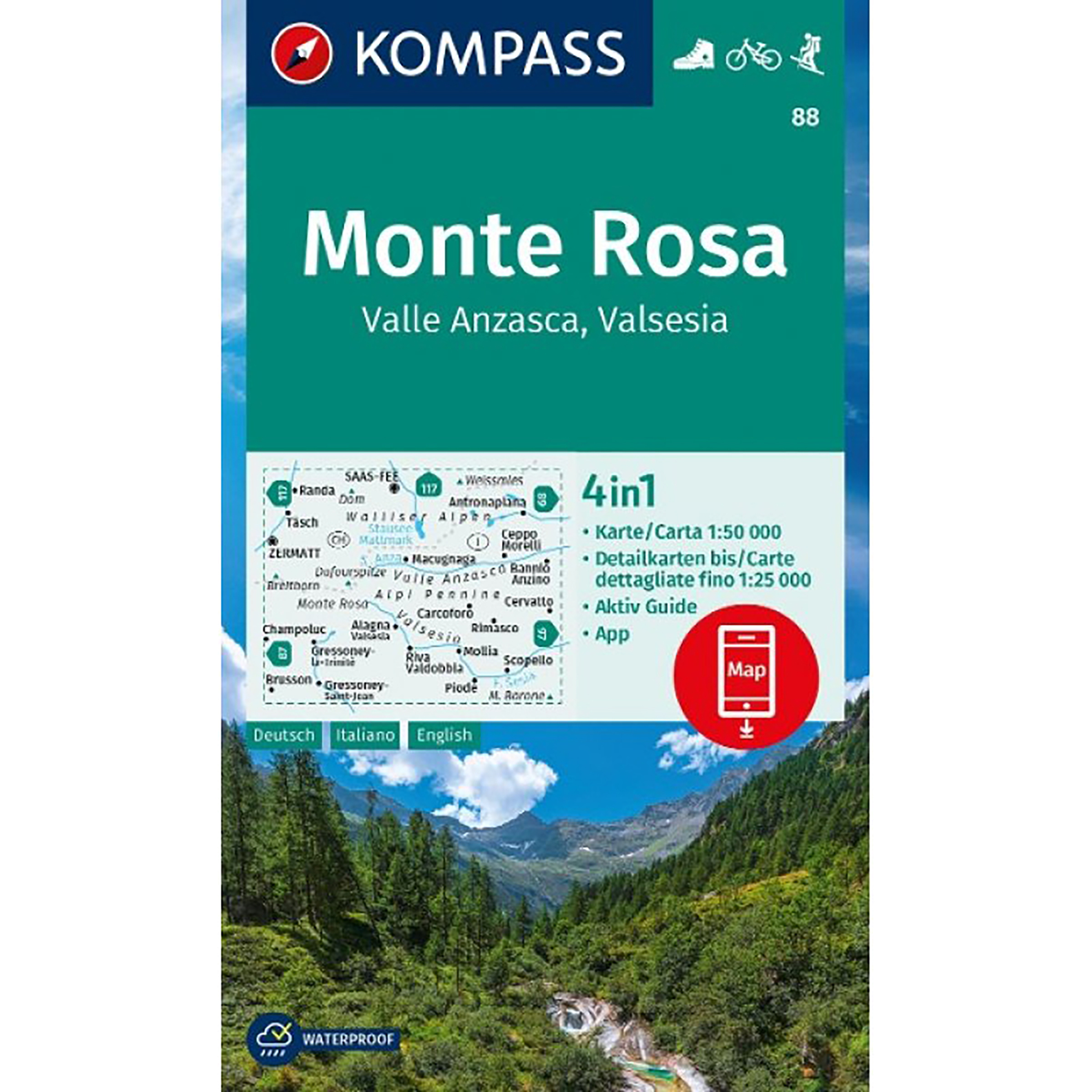 Kompass Verlag WK 88 Monte Rosa Topografische Karten