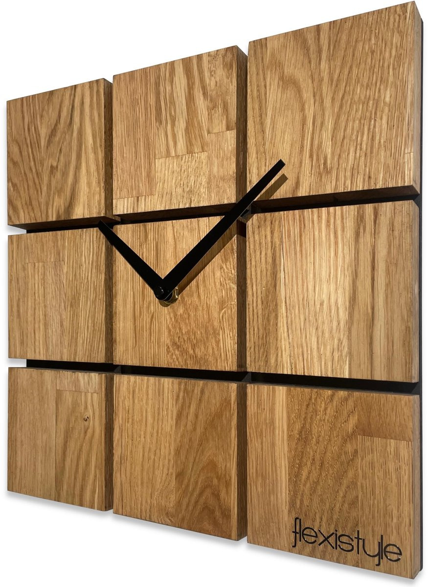 Moderne Wandklok van Eikenhout, 30 cm, Stille Beweging