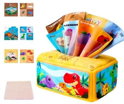 Tiny Tots Teens Trends Montessori Puzzle Baby Cloth Toy, Early Education Paper Towel Tissue Box dinosaur