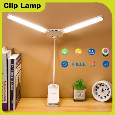 Inspire Select Dual Head USB C Rechargeable LED Desk Lamp, Foldable Eye Care Dimmable Reading Light For Bedroom Dorm Study 2 Pcs