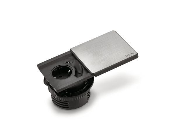 Naber Evoline Square-USB 1-voudige stopcontactmodule in roestvrijstaal