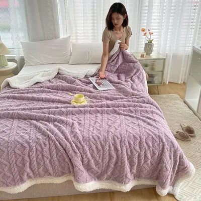 Shop Station Cozy Double Sided Sherpa Blanket & Flannel Throw Blanket Ultra Soft Warm Fleece Bed Blanket purple 27.56 39.37 In