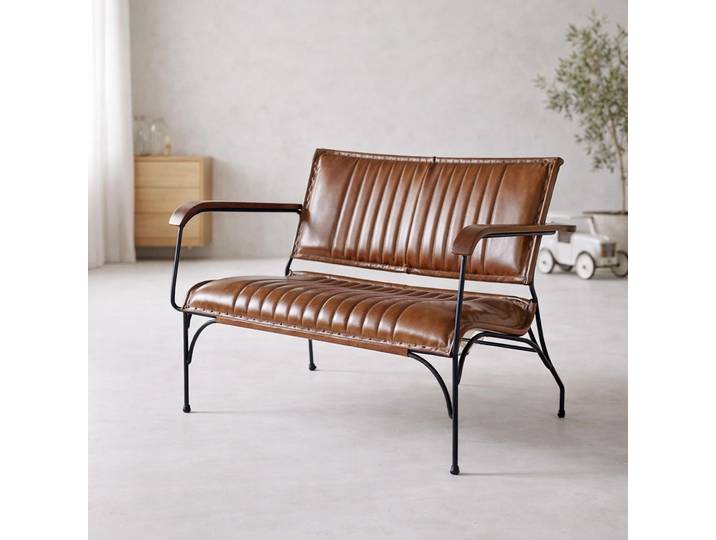 Fauteuil vintage en cuir marron 3 places - Cosy