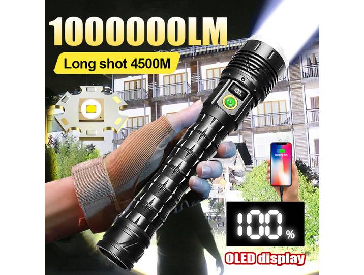 1000000LM lampe de poche LED la plus puissante 10000 mah torche haute puissance Rechargeable 800 W projecteurs lampes de poche tactiques éclairage 4 km