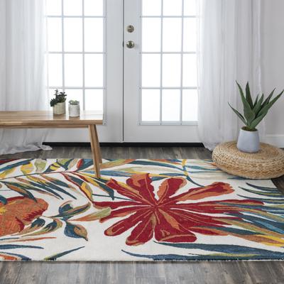 NAVATEXTURA Mirage Tropical Ivory, Grey, Red and Gold Hand-tufted Rug