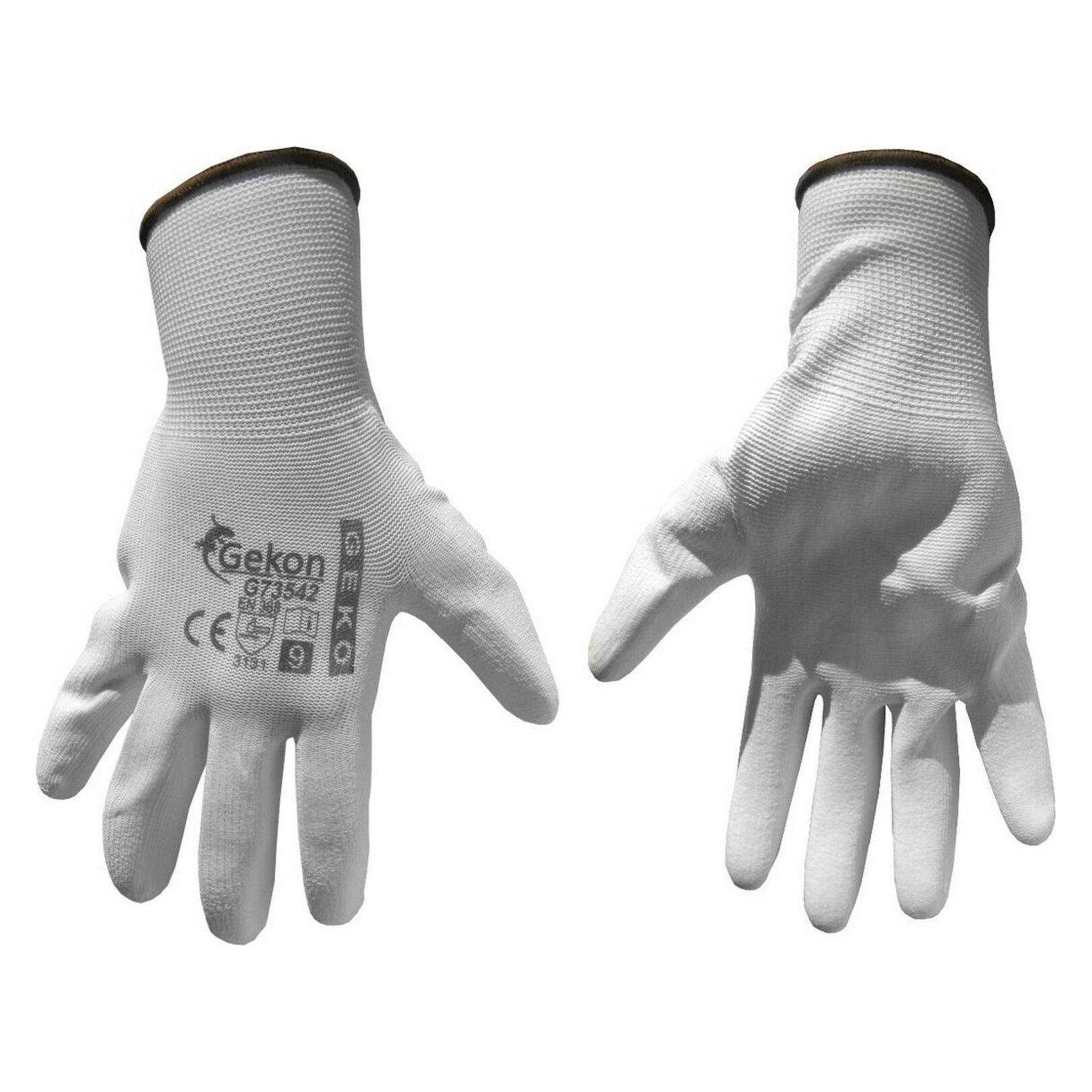 GEKO Weisser gestrickter Baumwoll-Schutzhandschuh, halb in PU getaucht, Gr. (9) (G73542)