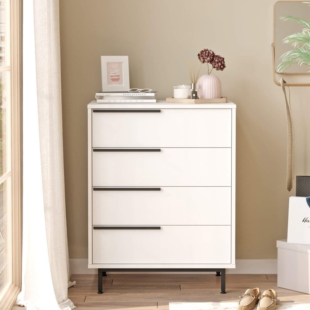 Mobili Rebecca Commode avec 4 tiroirs, blanc et gris foncé Blanc 75x95x45cm
