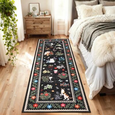 Garvee Pastoral Cat Pattern Washable Area Rug