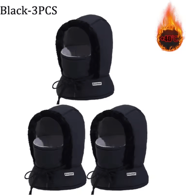 Inspire Picks Cold Weather Thermal Balaclava Scarf Windproof Plush Hood Ski Face Mask black 3pc