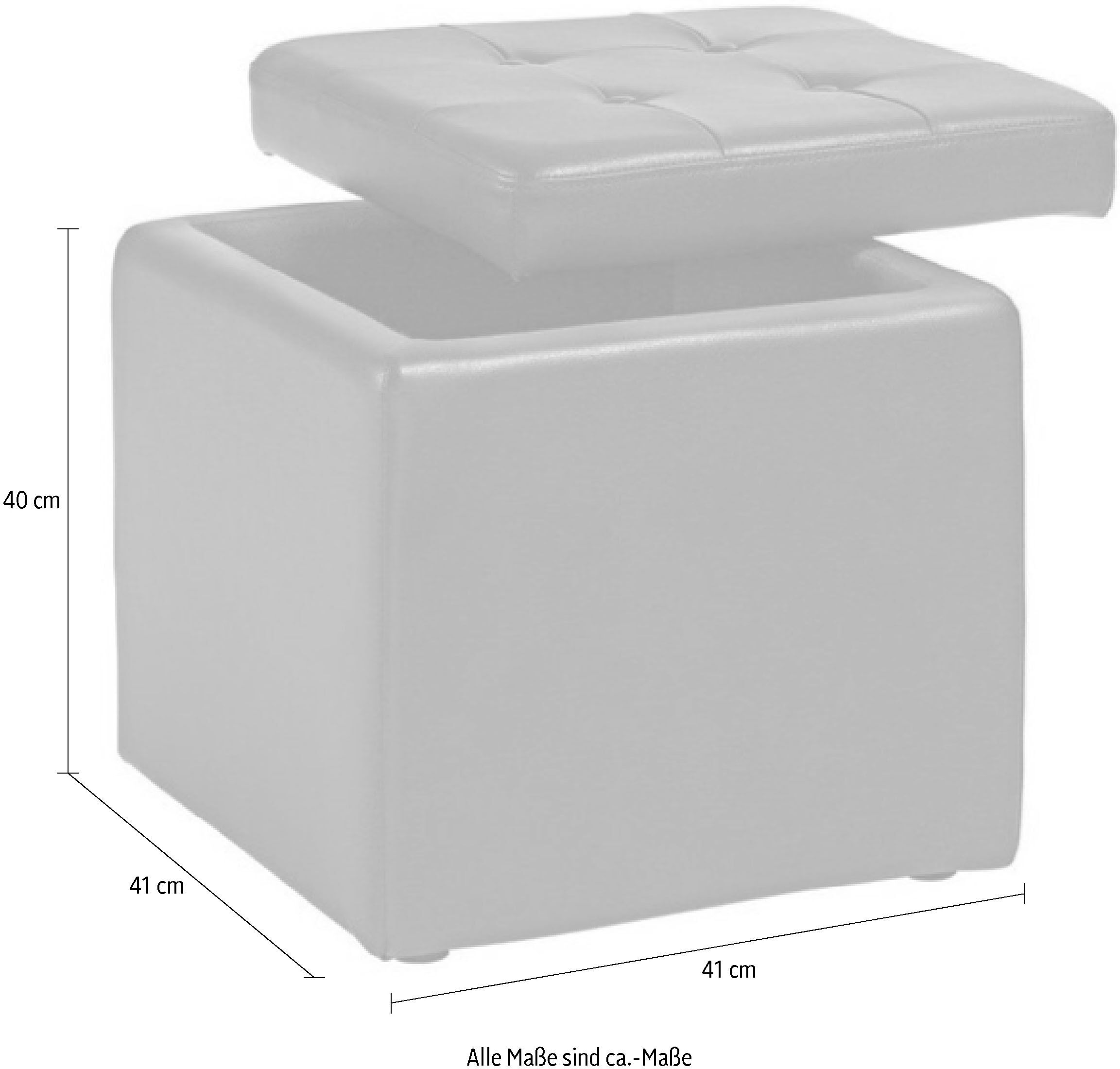 Sitzwürfel HOME AFFAIRE, braun, B:41cm H:40cm, Obermaterial: 100% Polyvinylidenchlorid, Hocker, Sitzwürfel, mit gepolstertem Deckel braun B/H/T: 41cm x 40cm