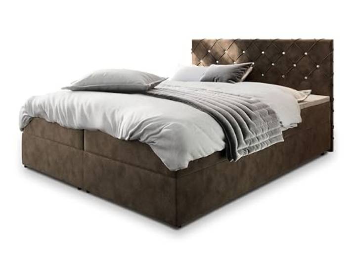 Masseno Boxspringbett Riva 200x200 cm Komplett-Set mit Matratze und Topper, Polsterbett mit Zwei Bettkästen -Braun, Magic Velvet 2205