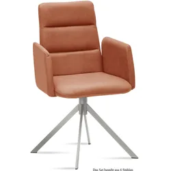 ARMLEHNSTUHL (6er-Set) Dorlen 52x92x60 Edelstahl/Cognac