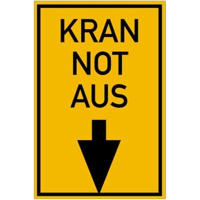 Schild KRAN NOT AUS, Alu, 200x300 mm