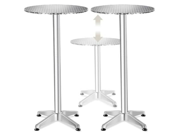 tectake® 2X Bistrotisch Ø 60 cm, 2in1 Stehtisch, klappbar, Aluminium Robuste MDF-Tischplatte mit rostfreier Ummantelung, Zementsockel für stabilen Stand, Balkontisch, Terrassentisch, silber