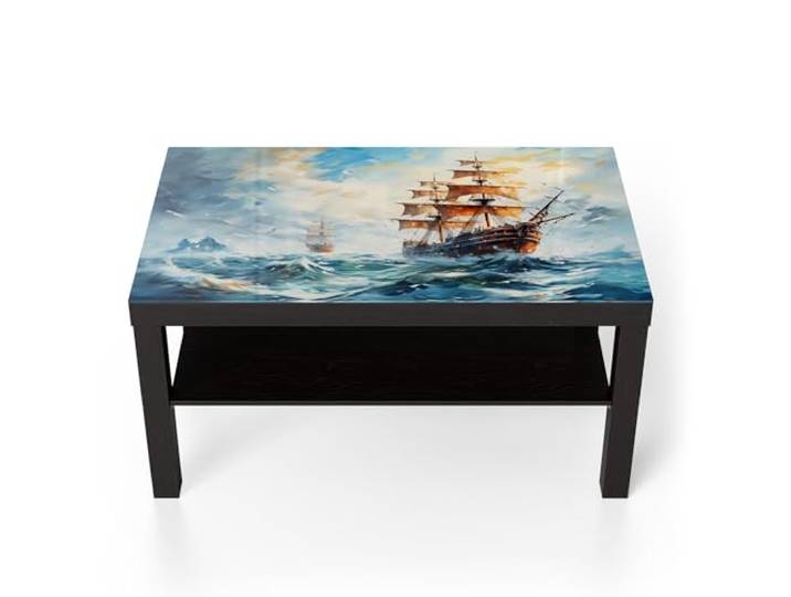 DEQORI Glastisch schwarz groß 90x50 cm Motiv Stürmische See ausgefallener Beistelltisch aus Glas Hochglanz Couchtisch fürs Wohnzimmer moderner Couch Tisch mit Design