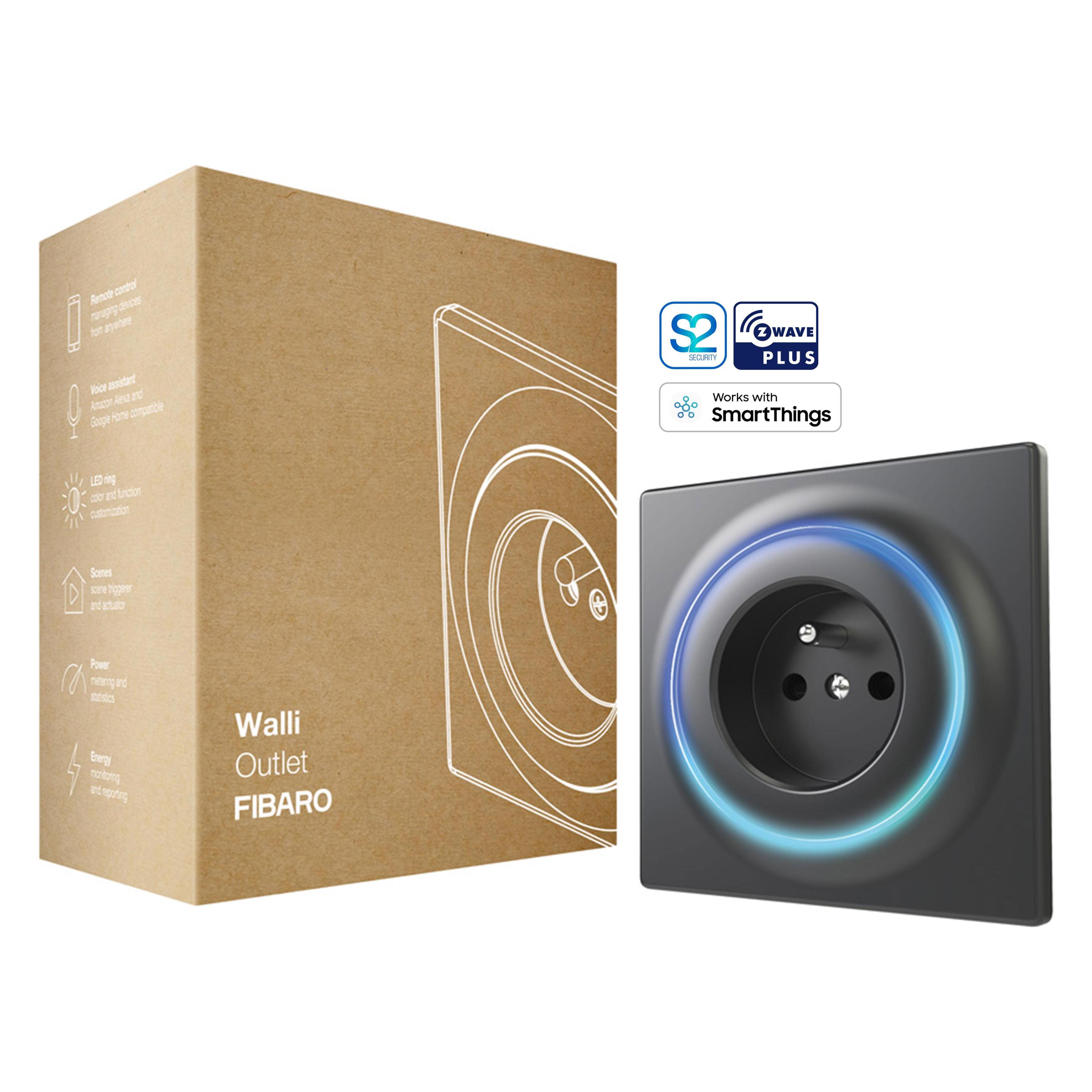 Fibaro teckdose Walli Outlet Type E mit Repeaterfunktion zur Steuerung elektrischer Gerte schwarz (FGWOE-011-8)