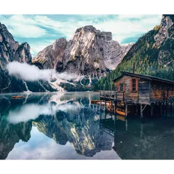 La Casa »Holzhütte am Bergsee« Glasbild Glasbild