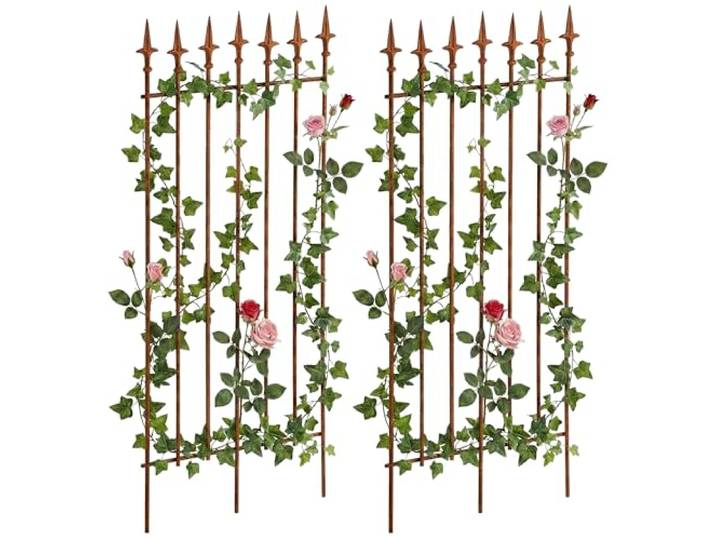 CLP Rankgitter 2er Set Metall 100x50 cm Elisa, Kletterhilfen stabil für Rosen und Efeu, Pflanzgitter im Jugendstil, Rankhilfen für Garten, Farbe: antik braun