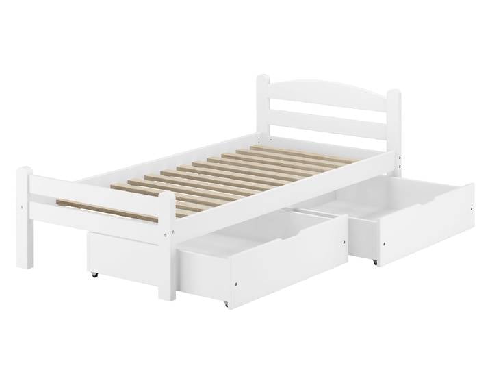 Angebot weißes Einzelbett Buche massiv 80x200 Bettgestell, Rollrost, zwei Bettkästen