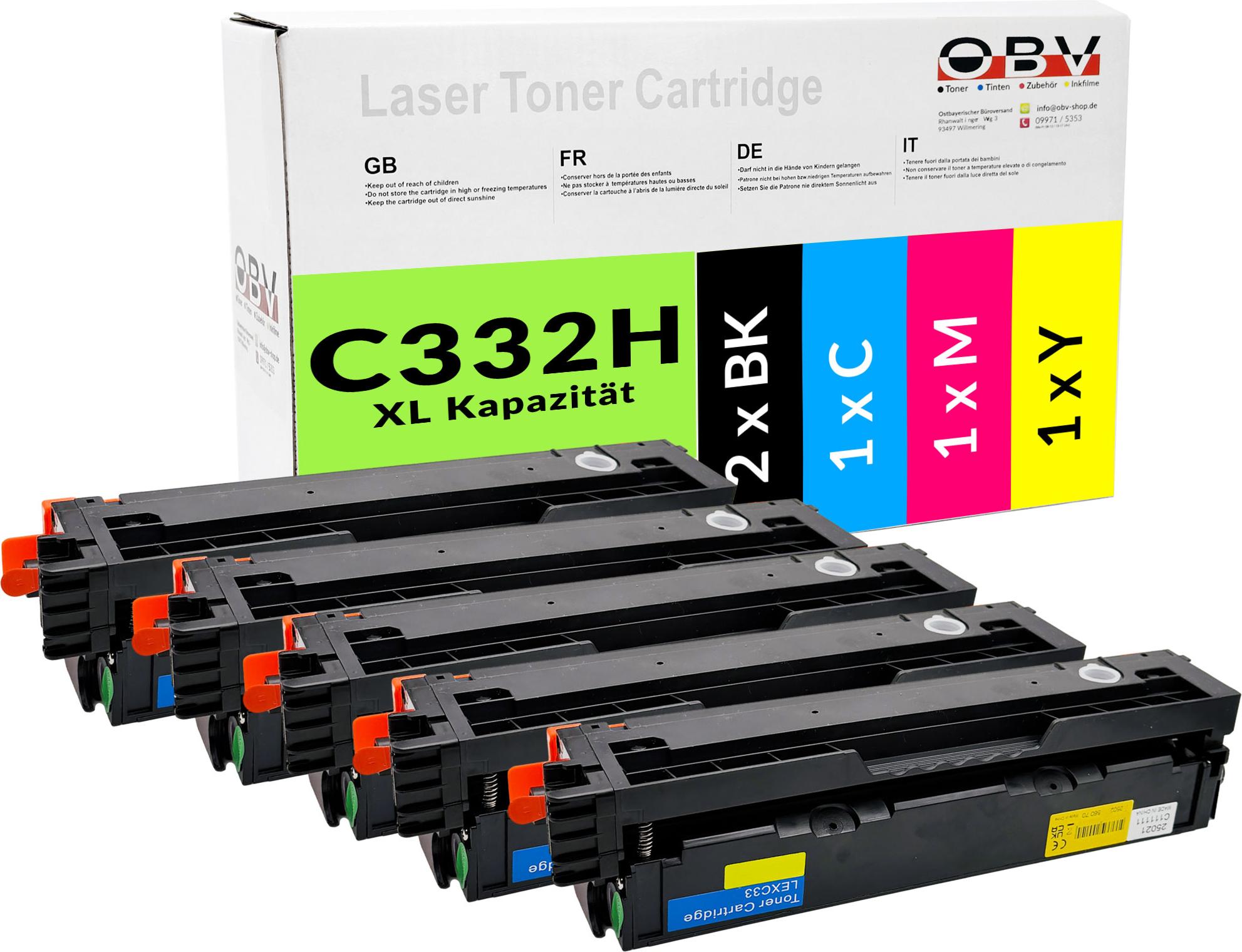 OBV Toner Sparset 5er-Pack für Lexmark C332H für C3326dw MC3226adwe MC3326adwe (2xBK/C/M/Y)