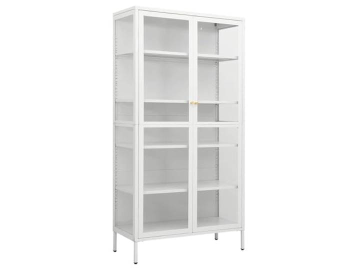 NKOPPFG Vitrine Weiß 90x40x180 cm Stahl und Gehärtetes Glas 4 verstellbare Einlegeböden, feuchtes Tuch Reinigung, Wohnzimmer, Bücher, Zeitschriften