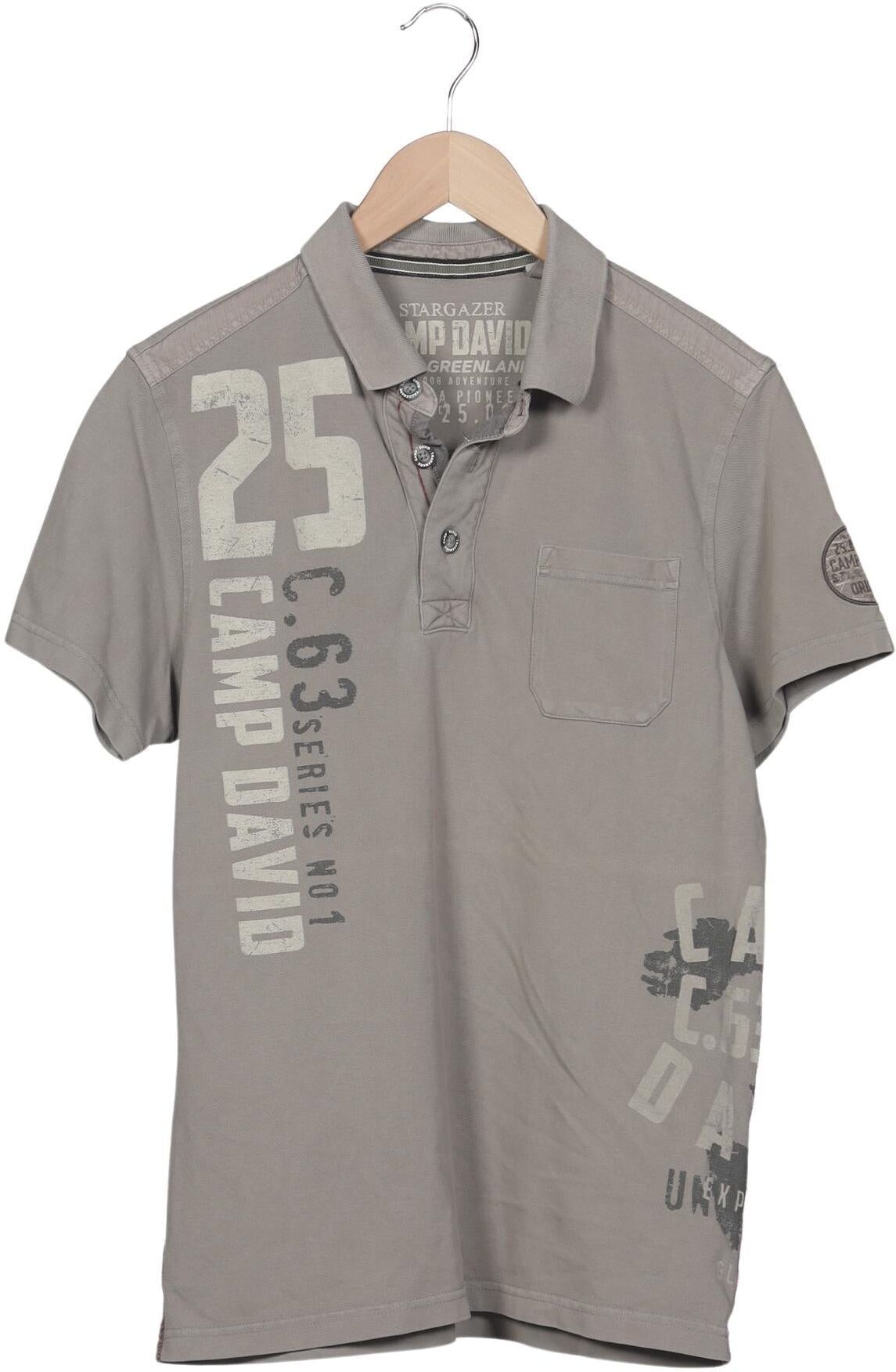 Camp David Herren Poloshirt, Grau, Gr. M, Baumwolle - Second Hand