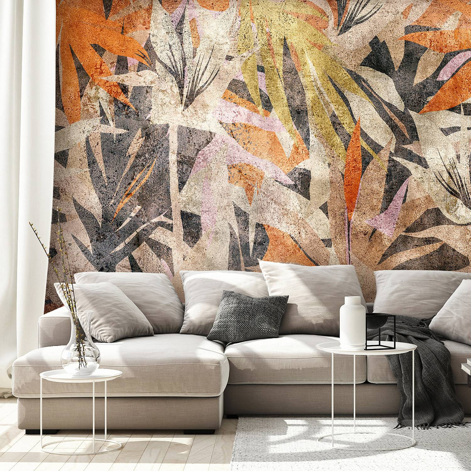 home24 Vlies-fotobehang Scattered Colours Abstract Multicolour Beige 250cm