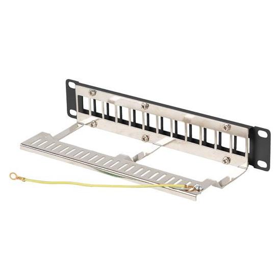 Lanberg Patchpanel 12-Port 1U 10 Zoll FTP mit Organizer für Keystone-Module, schwarz (PPKS-9212-B)