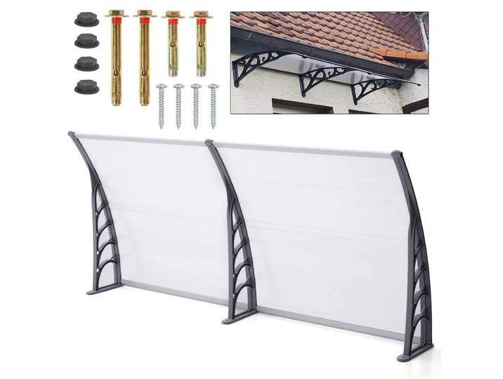 Auvent pour porte d'entrée, 200x100cm, auvent pour porte d'entrée, auvent Pent en polycarbonate, auvent 5mm, auvent en arc transparent, auvent Pent