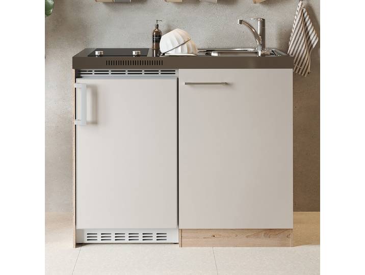 Singleküche Levin I 100 x 87 x 60cm Beige/Kaschmir Glaskeramik
