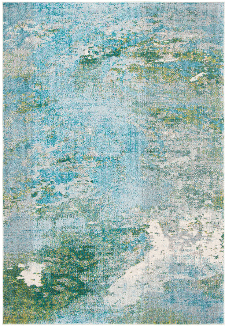 House of Hampton Abstract Area Rug Blue/ Green Rectangle 122 x 183 cm