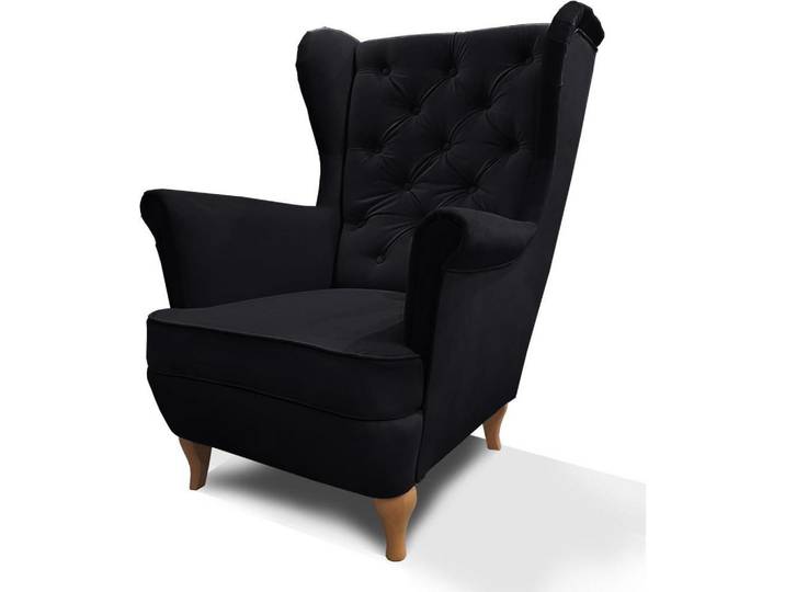 Beautysofa Chesterfield-Sessel Falco schwarz mit Holzbeinen, Schwarz, 82x102x92 cm, Wohnzimmer, Sessel, Chesterfield-Sessel