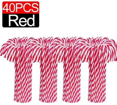 Discount Dollar Deals Ornament Plastic Christmas, Christmas Candy Cane, Indoor Party Favor Twisted Crutch Candy Canes, Tree Hanging Decoration 40pcs red 5.91 In